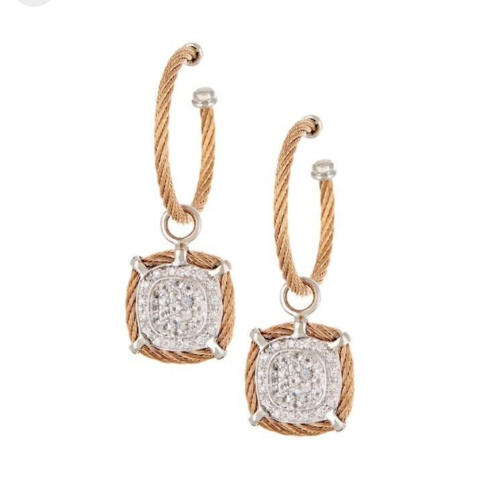 Charriol Classique White Sapphire & Diamond Hoop Earrings.